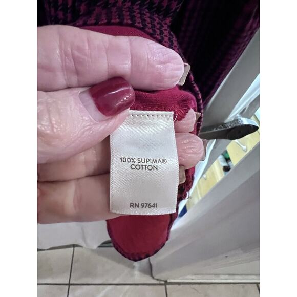 J.JILL Simply Supima Crew-Neck Tunic Top Womens Sz M Red/Black Houndstooth Plaid - Picture 3 of 5